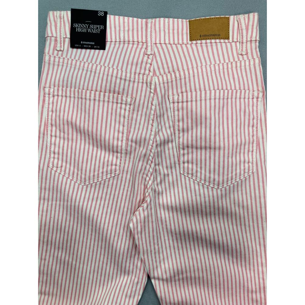 NWT Stradivarius Skinny Super High Waist Pink White Pinstripe Jeans Size 6 - Picture 7 of 13